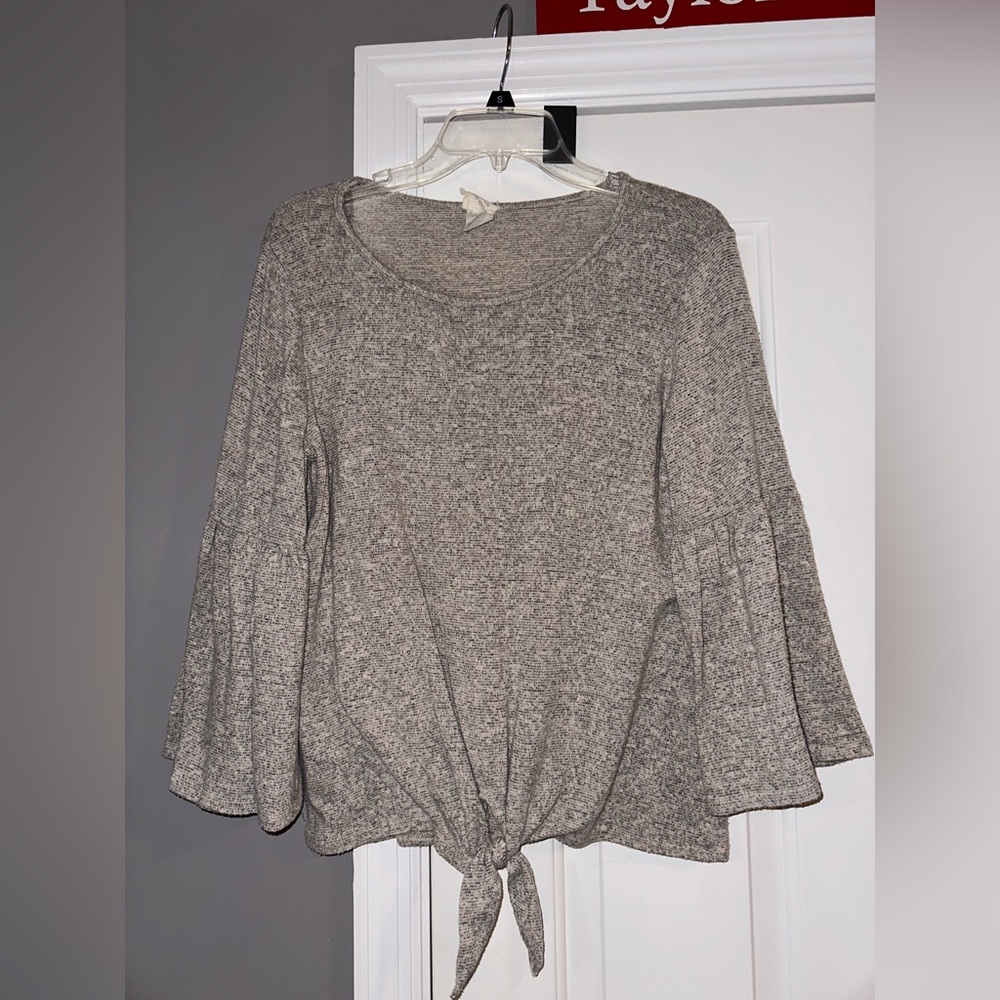 Tan and black bell sleeve top